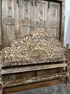 Lotus Headboard Scalloped Hand Carved Whitewash Queen Headboard