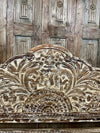 Lotus Headboard Scalloped Hand Carved Whitewash Queen Headboard