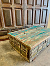 Rustic Vintage Chest Wedding Trunk with Blue Patina Coffee Table Trunk Chest