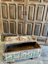 Rustic Vintage Chest Wedding Trunk with Blue Patina Coffee Table Trunk Chest