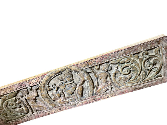 Antique Wall Sculpture Hand Carved Headboard Krishna Carved Wall Art 72x18