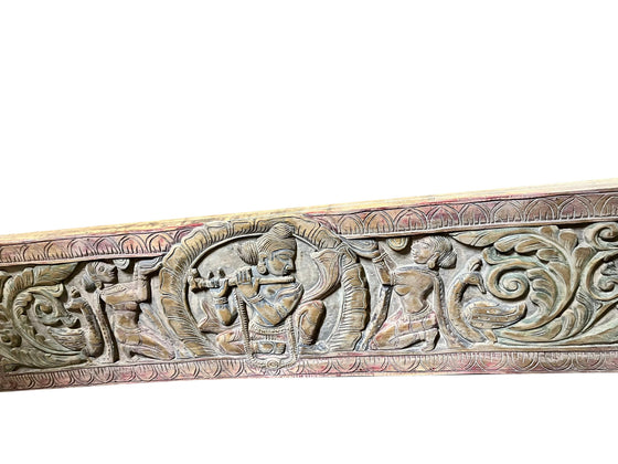 Antique Wall Sculpture Hand Carved Headboard Krishna Carved Wall Art 72x18