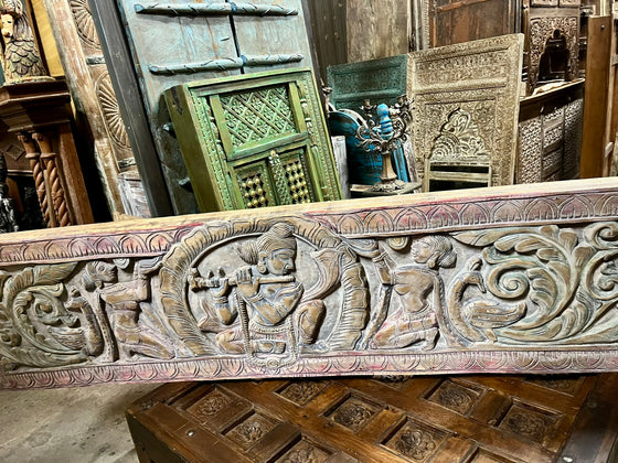 Antique Wall Sculpture Hand Carved Headboard Krishna Carved Wall Art