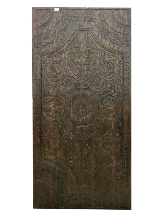 Boho Lotus Carved Wall Panel Dark Wood Headboard 60x30