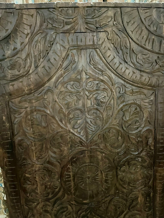 Boho Lotus Carved Wall Panel Dark Wood Headboard 60x30