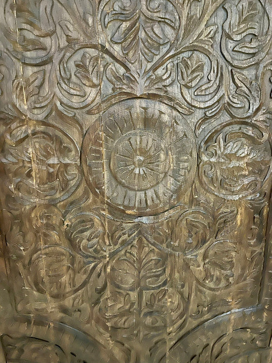 Boho Lotus Carved Wall Panel Dark Wood Headboard 60x30