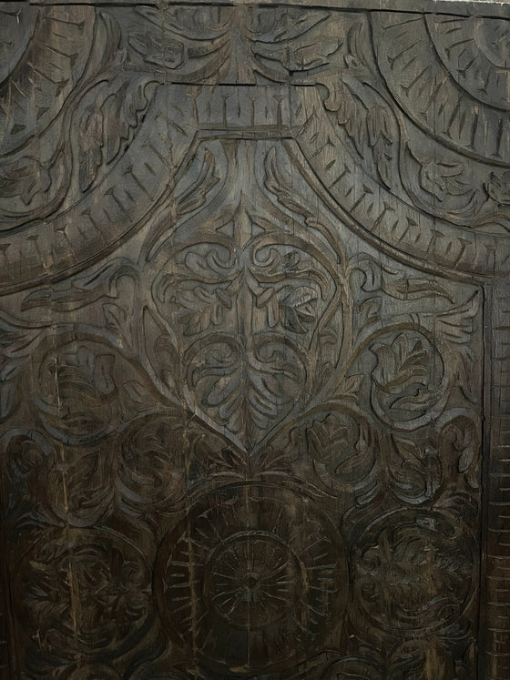 Boho Lotus Carved Wall Panel Dark Wood Headboard 60x30