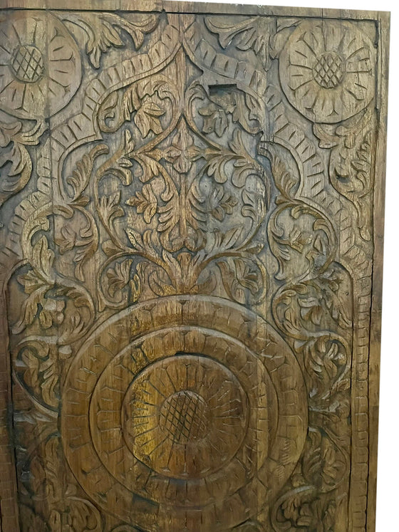 Vintage Farmhouse Wall Decor Lotus Carved Wood Headboard 60x30