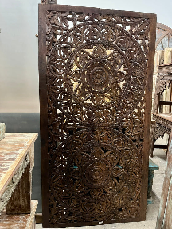 Lattice Carved Vintage Sliding Door Dark wood Rustic Farmhouse Door 72x36
