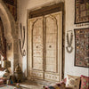 Antique Jharokha Door – Rustic Carved Farmhouse door with Brass Trim 83