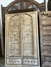 Antique Whitewash Door – Rustic Carved Farmhouse Barndoor with Brass Trim
