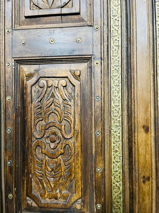 Vintage Indian Temple Door Ornate Hand Carved Om Double Doors 82