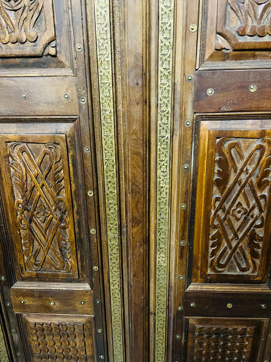Vintage Indian Temple Door Ornate Hand Carved Om Double Doors 82
