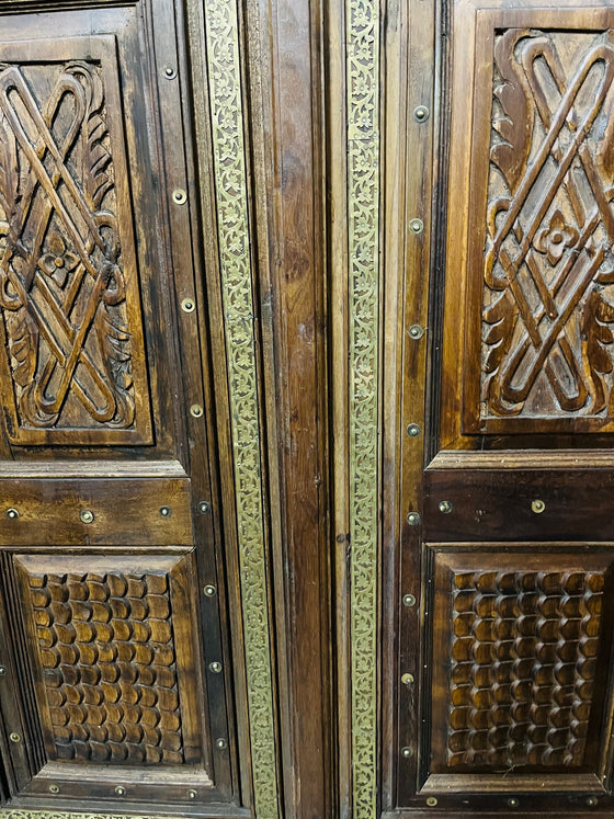 Vintage Indian Temple Door Ornate Hand Carved Om Double Doors 82