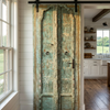 Antique Indian Door Rustic Wooden Double Doors with Brass Trim 