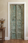Antique Carved Door Blue Rustic Wood Brass Trim Barn Door Garden Door 