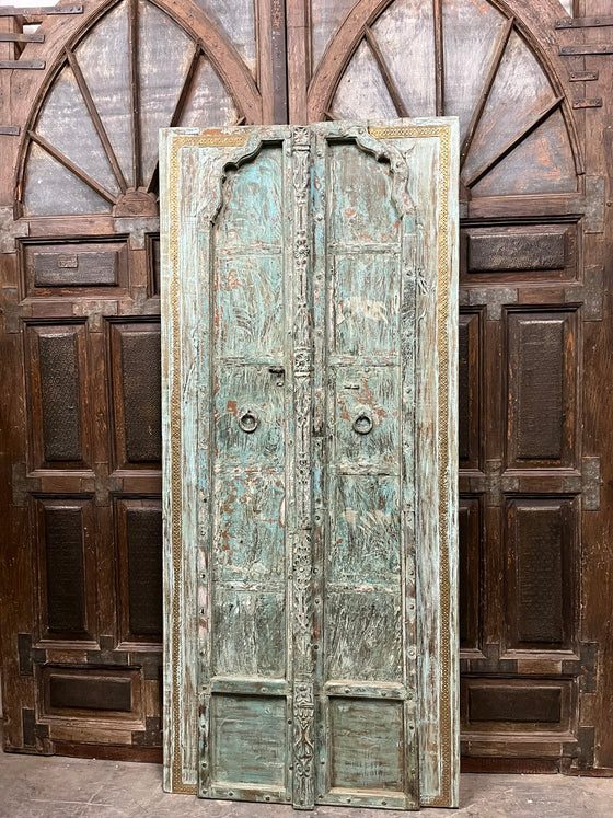 Antique Authentic Blue Door Rustic Farmhouse Hand Carved Garden Door