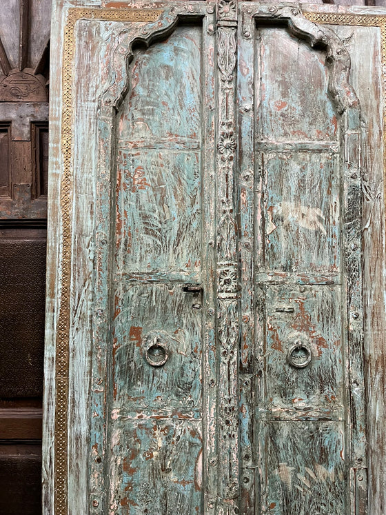 Antique Authentic Blue Door Rustic Farmhouse Hand Carved Garden Door