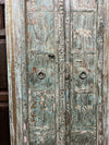Antique Authentic Blue Door Rustic Farmhouse Hand Carved Garden Door