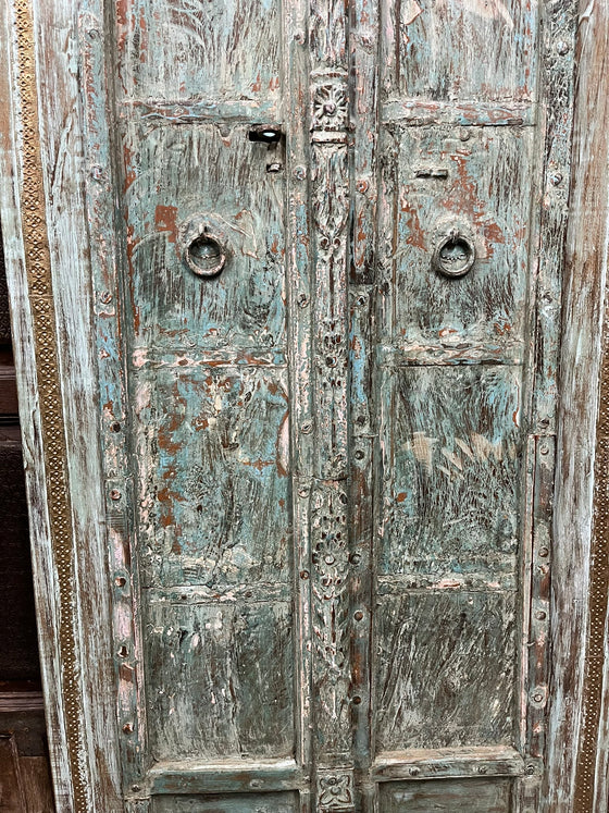 Antique Authentic Blue Door Rustic Farmhouse Hand Carved Garden Door