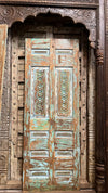 Vintage Carved Door Green Hues Teak Wood Sliding Barndoor 80x23