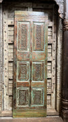 Antique Carved Door Vintage Green Hues Rustic Teak Door Panel 80x26