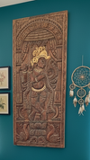Vintage Carved Krishna Wall Sculpture – Ornate Fluting Temple Door Art 