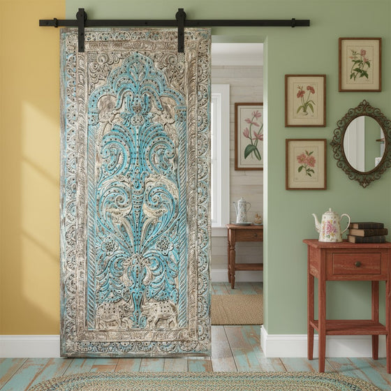 Artistic Carved Tree of Life Door – Decorative Wall Panel with Brass Studs