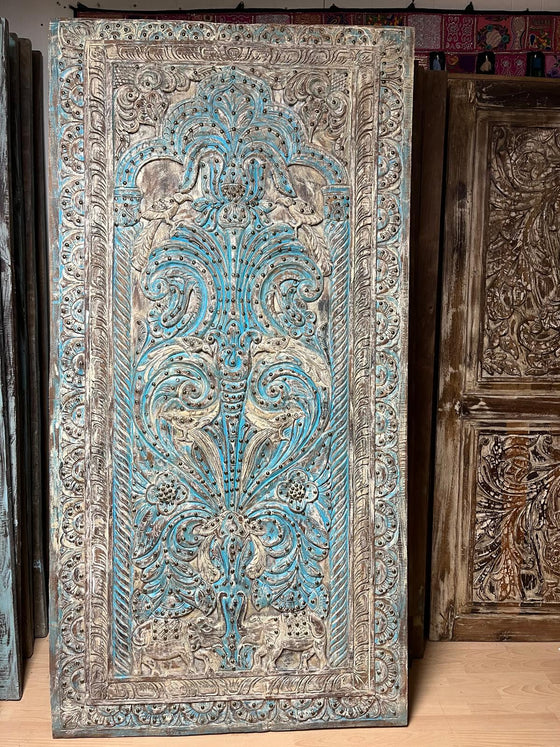 Artistic Carved Tree of Life Door – Decorative Wall Panel with Brass Studs