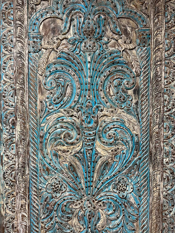 Artistic Carved Tree of Life Door – Decorative Wall Panel with Brass Studs