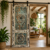 Vintage Lotus Carved Wood Door – Rustic Harmony Wooden Door with Brass Studs