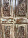 Antique Carved Wood Floral Barn Door – Rustic Single Statement Farmhouse Door 80x26