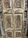 Antique Carved Wood Floral Barn Door – Rustic Single Statement Farmhouse Door 