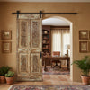 Antique Carved Wood Floral Barn Door – Rustic Single Statement Farmhouse Door 80x26
