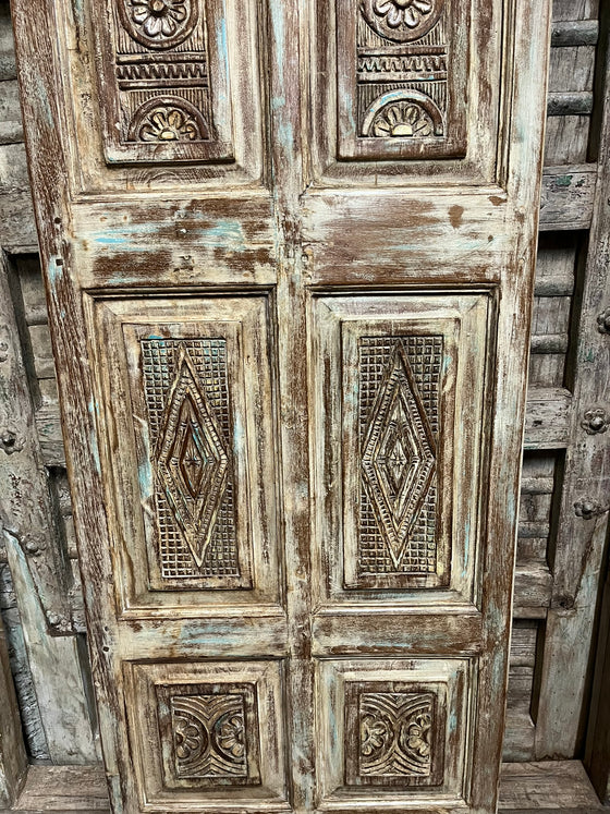 Antique Carved Wood Floral Barn Door – Rustic Single Statement Farmhouse Door 
