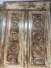 Antique Carved Wood Floral Barn Door – Rustic Single Statement Farmhouse Door 80x26