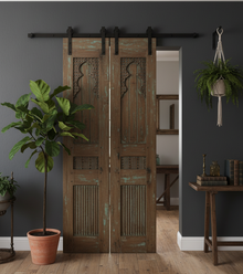  Hand Carved Vintage Wood Double Doors Nail Studded Barn Doors 