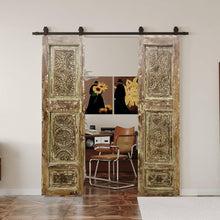  Antique Double Door Floral Carved Architectural Barn Door 