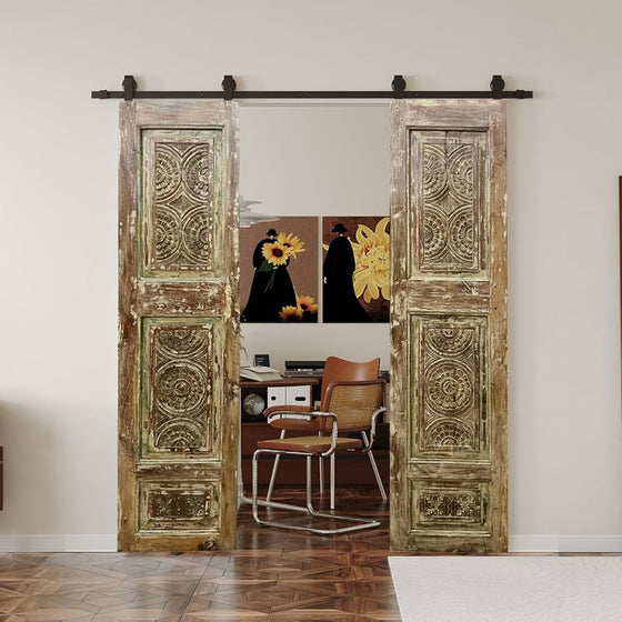 Antique Double Door Floral Carved Architectural Barn Door 