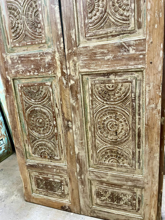 Antique Double Door Floral Carved Architectural Barn Door 80x42