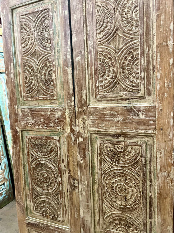 Antique Double Door Floral Carved Architectural Barn Door 80x42