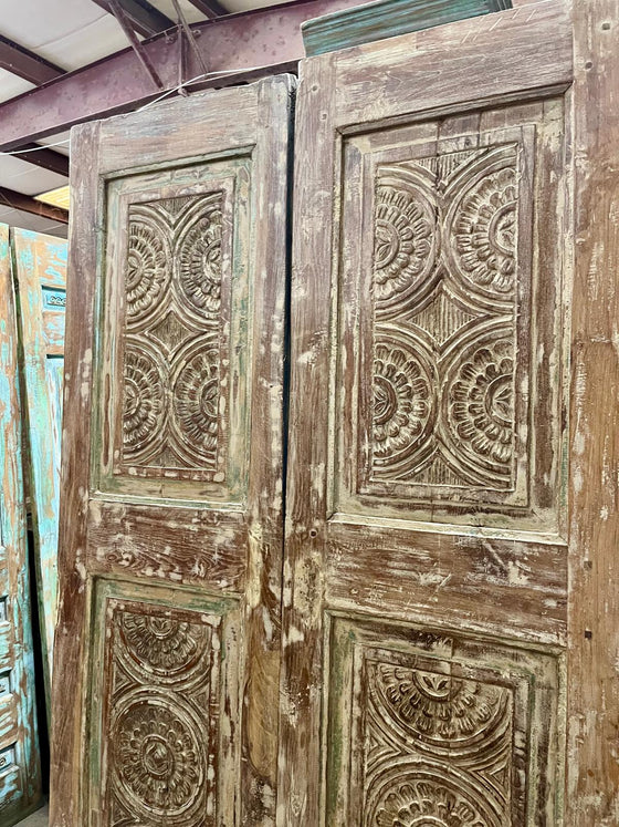 Antique Double Door Floral Carved Architectural Barn Door 80x42