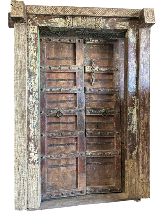 Antique Indian Door with Frame – Rustic Ranch Farmhouse Front Door Garden Door 