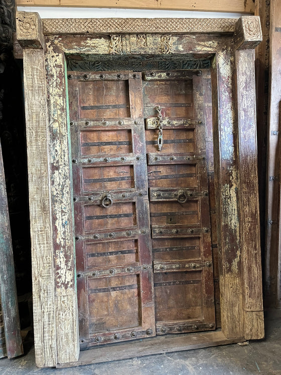 Antique Indian Door with Frame – Rustic Ranch Farmhouse Front Door Garden Door 