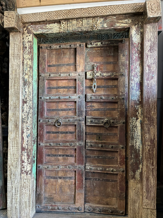Antique Indian Door with Frame – Rustic Ranch Farmhouse Front Door Garden Door 