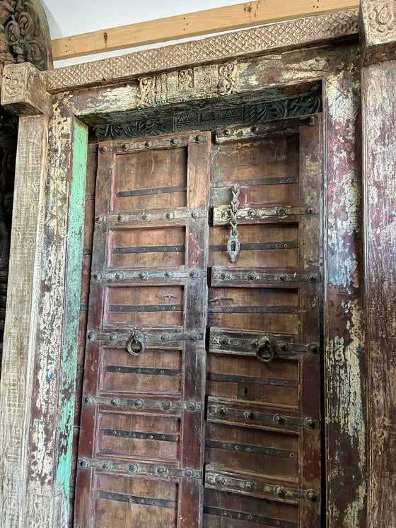 Antique Indian Door with Frame – Rustic Ranch Farmhouse Front Door Garden Door 