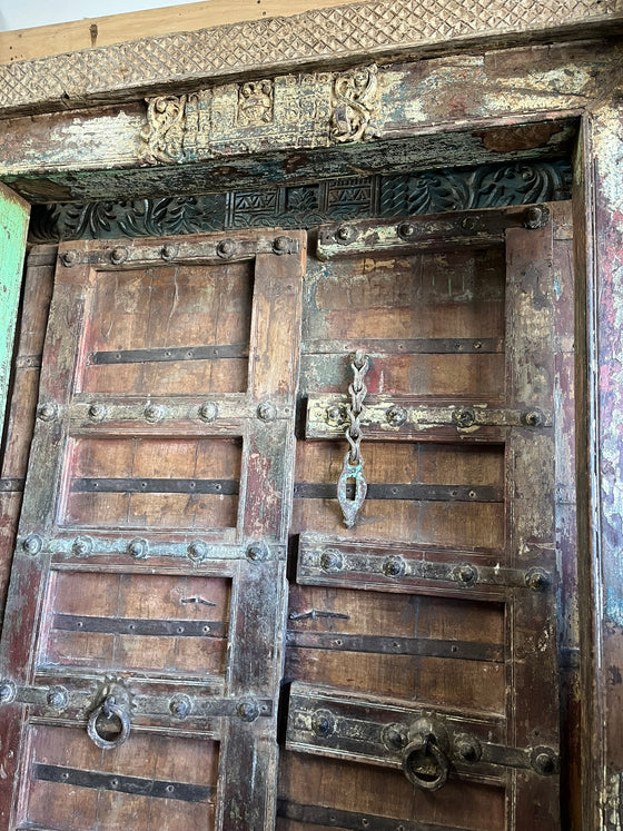 Antique Indian Door with Frame – Rustic Ranch Farmhouse Front Door Garden Door 