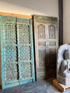 Antique Carved Double Doors Brass Studs Rustic Blue Farmhouse Door