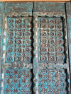 Antique Carved Double Doors Brass Studs Rustic Blue Farmhouse Door
