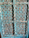 Antique Carved Double Doors Brass Studs Rustic Blue Farmhouse Door